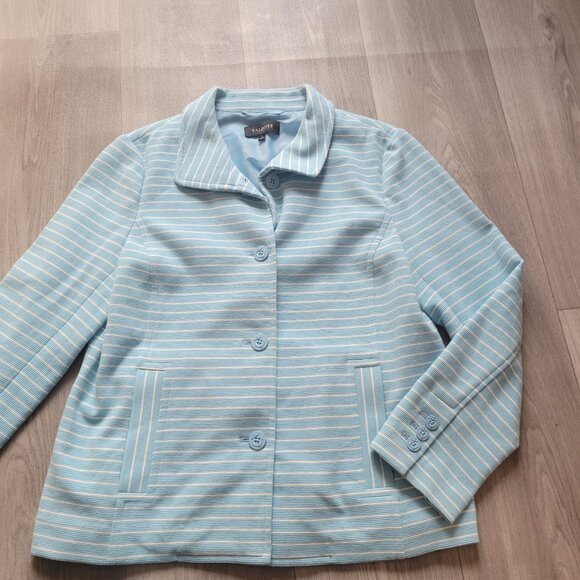 Talbots Womens Blue & White Striped Button-Front Jacket L Blazer - Picture 2 of 7
